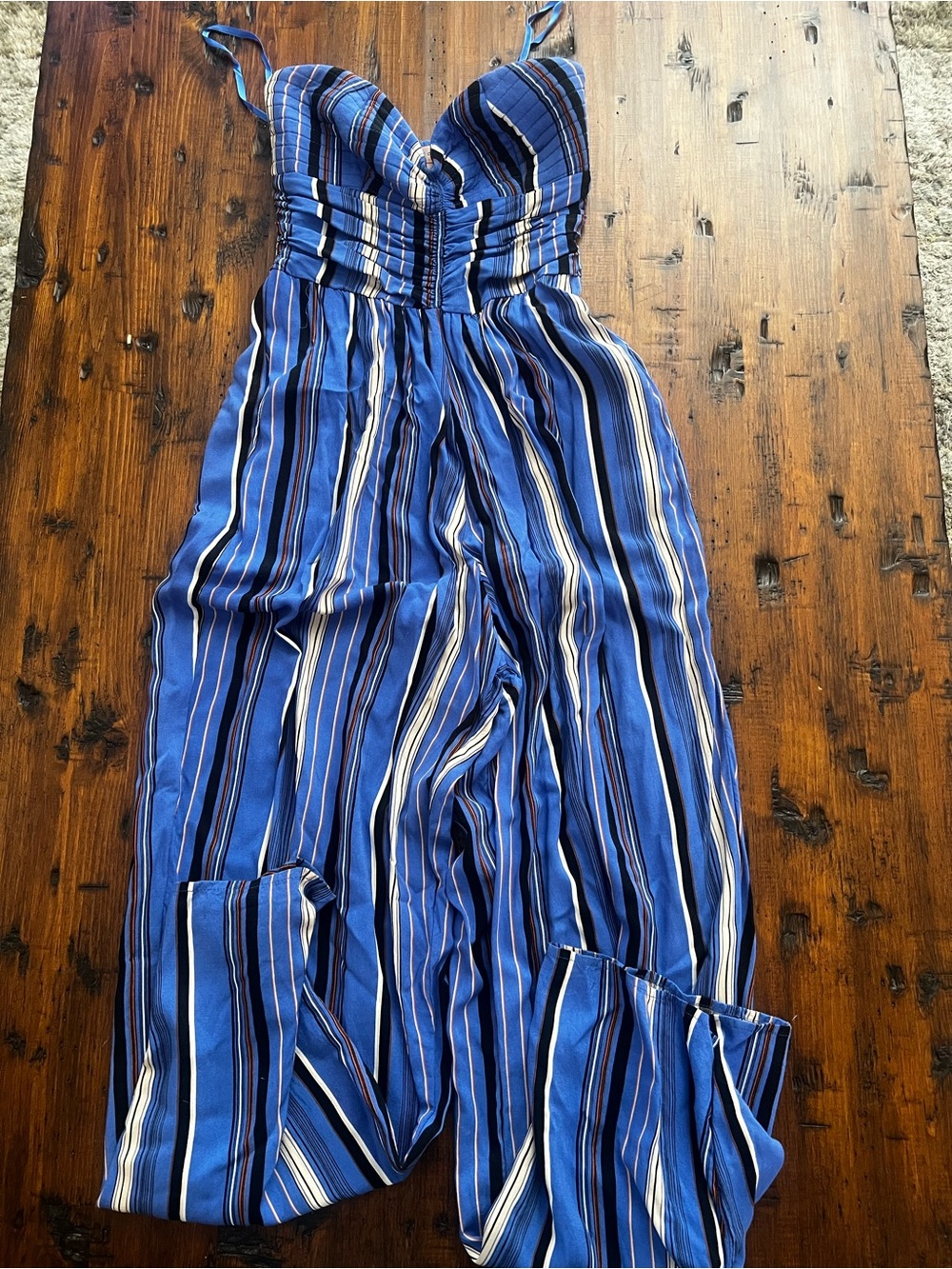Band of Gypsies Blue and White Striped Wide-Leg Jumpsuit